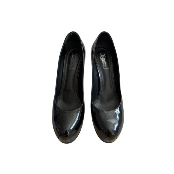 SAINT LAURENT Tribtoo Black Patent Leather Platform Heels Size 40.5 / US 10.5 - Picture 10 of 11
